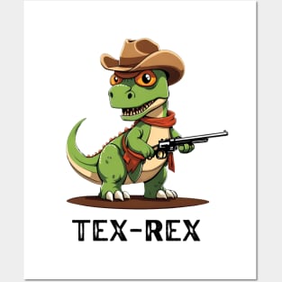 Tex Rex Cowboy Dinosaur Tyrannosaurus Posters and Art